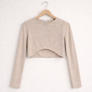 FCT Beige Athletic Long Sleeve Crop Top Small
